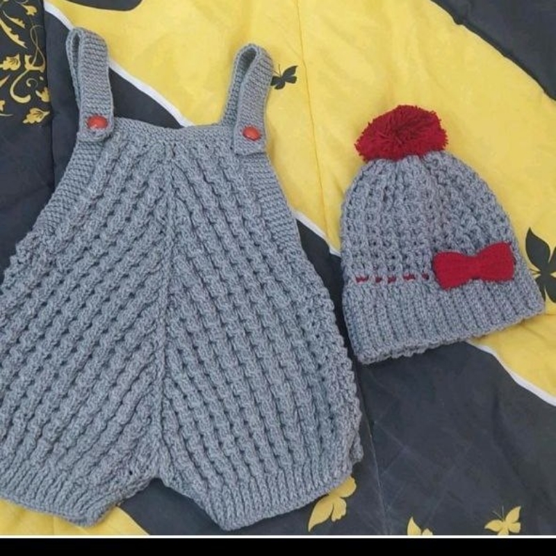 ست رامپر وکلاه اسپرت دست بافت