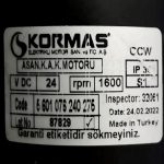 الکتروموتور DC صنعتی کورماس ترکیه 24 ولت 1600 دور